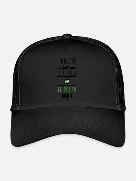 Argent Pas Bonheur Mojito, alcool, humour - Casquette trucker  - noir/noir - Devant