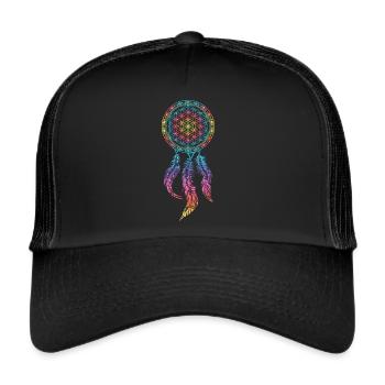 Dream Catcher Flower of Life Feathers Yoga Spring - Trucker Cap - black/black - Front