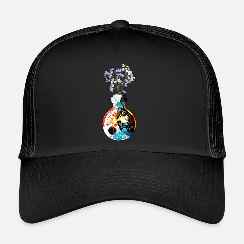 A Magic Bottle - Yin Yang - with Flowers - Trucker Cap - Schwarz/Schwarz