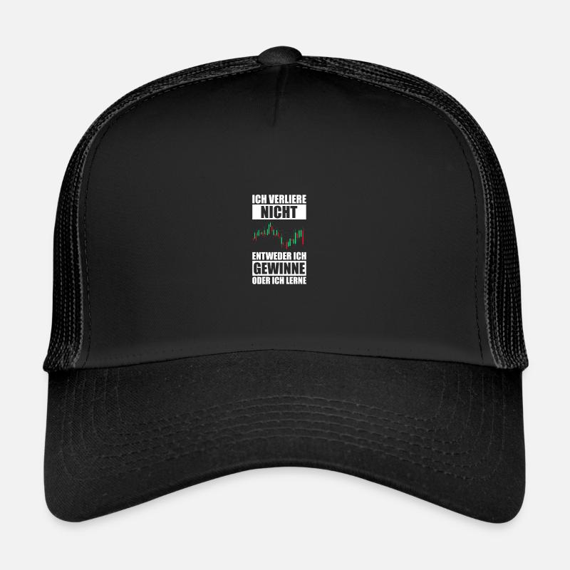 Ich gewinne oder ich lerne Aktien Börse Trader - Trucker Cap - Schwarz/Schwarz