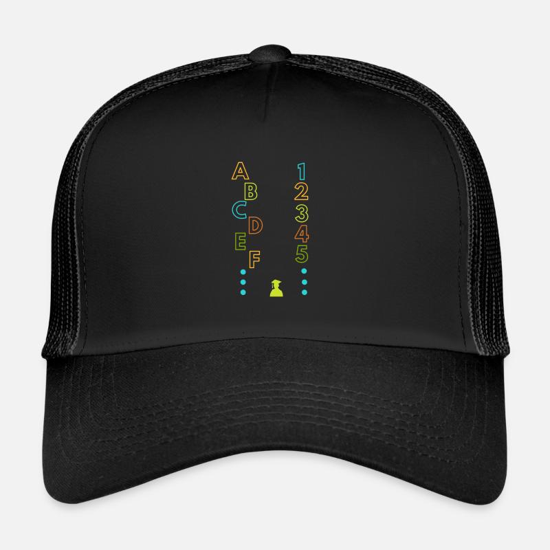 A B C D E F, 1 2 3 4 5, alphabet et numéro Casquette trucker 