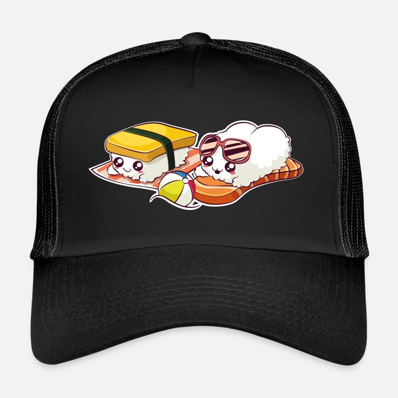Sushi in der Sonne Lustiges Sushi Geschenk - Trucker Cap - Schwarz/Schwarz