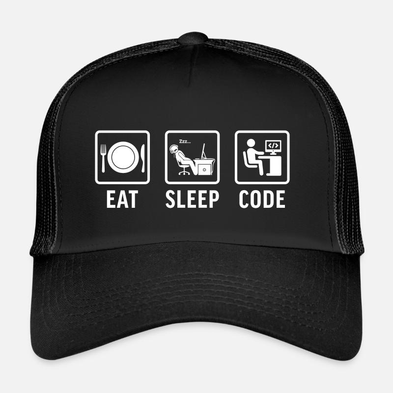 witziges t-shirt programmierer essen schlaf code - Trucker Cap - Schwarz/Schwarz