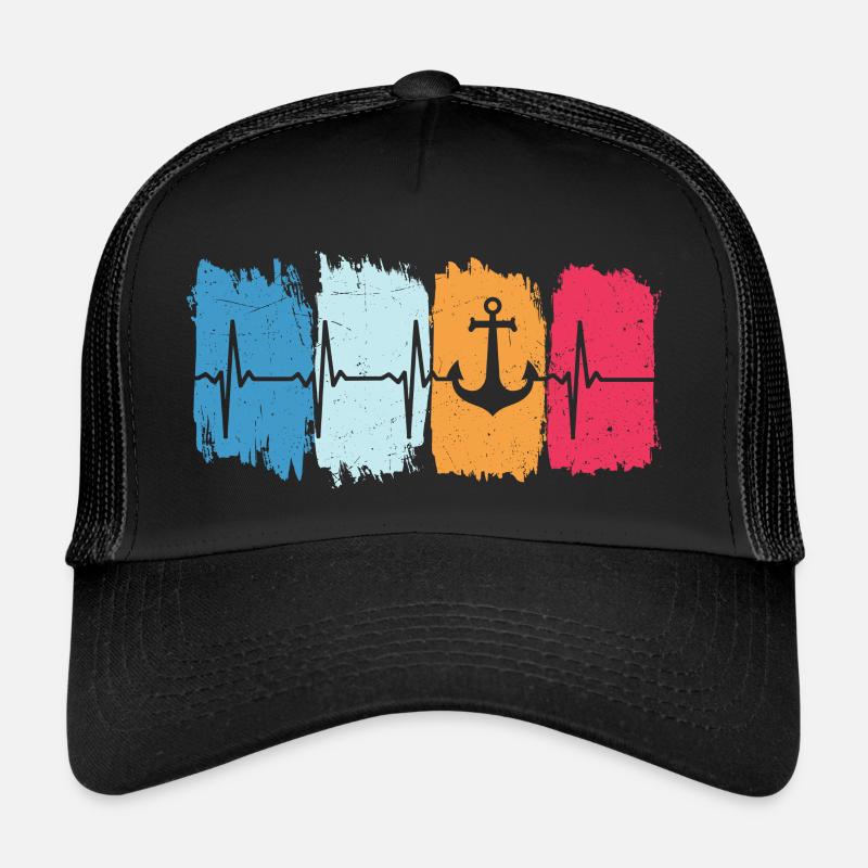 retro anker herzschlag schiffsanker norden kapitän - Trucker Cap - Schwarz/Schwarz
