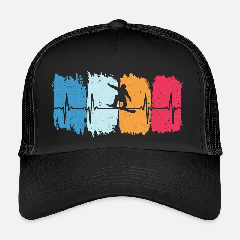 Snowboard herzschlag retro snowboarden - Trucker Cap - Schwarz/Schwarz