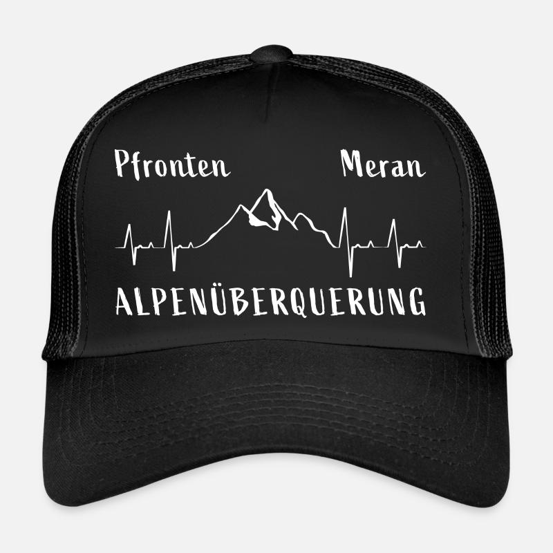 Pfronten Meran Alpenüberquerung Herzschlag Berge - Trucker Cap - Schwarz/Schwarz