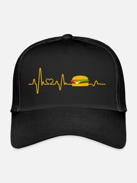 Fast Food Heartbeat Cheeseburger Burger Food - Trucker Cap - black/black - Front