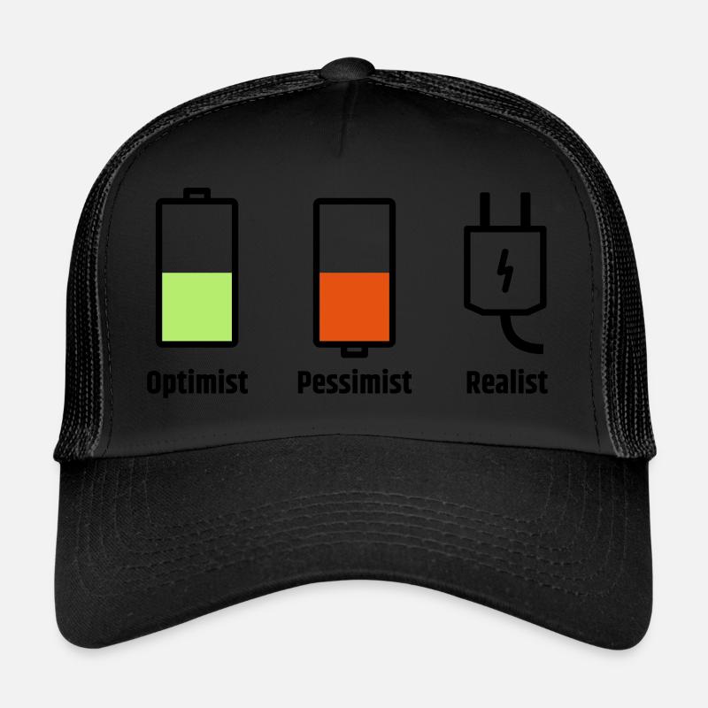 Battery Philosophy: Optimist Pessimist Realist - Trucker Cap - black/black