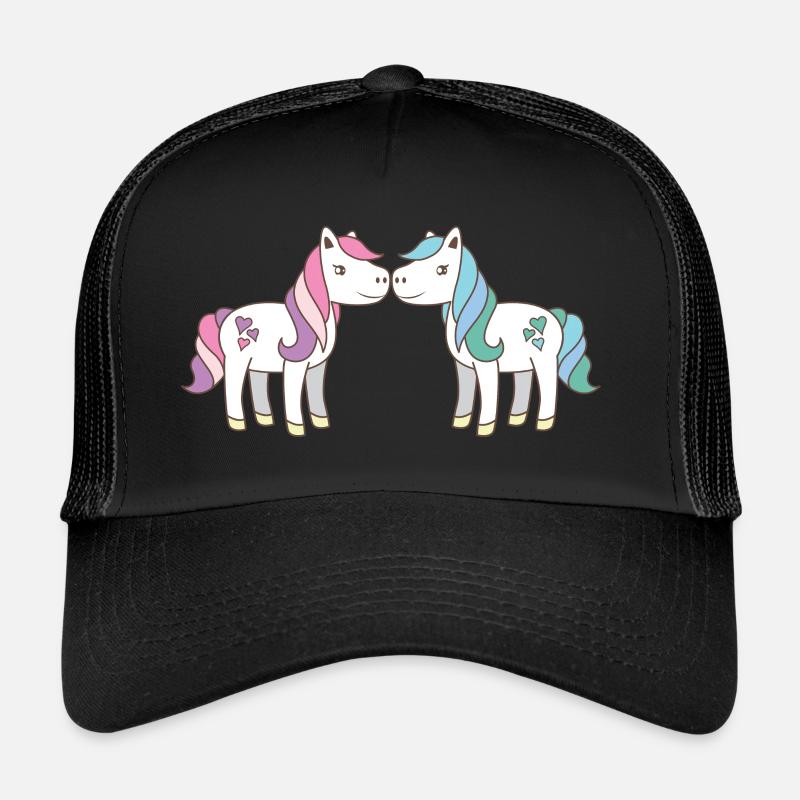 deux licornes mignonnes s'embrasser rose et aqua Casquette trucker 