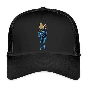 Golden butterfly on glowing hand - Trucker Cap - black/black - Front