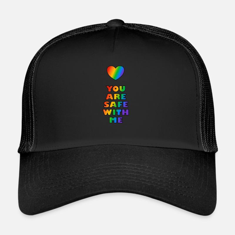 Vous êtes en sécurité avec moi Rainbow Heart Espace sûr LGBT Casquette trucker 