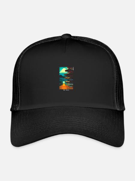Japanisch Streetwear Anime Art - Trucker Cap - Schwarz/Schwarz - Vorne