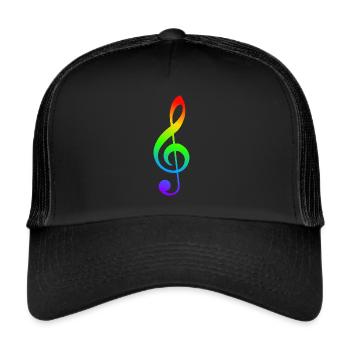 Notenschlüssel Regenbogenfarben - Trucker Cap - Schwarz/Schwarz - Vorne