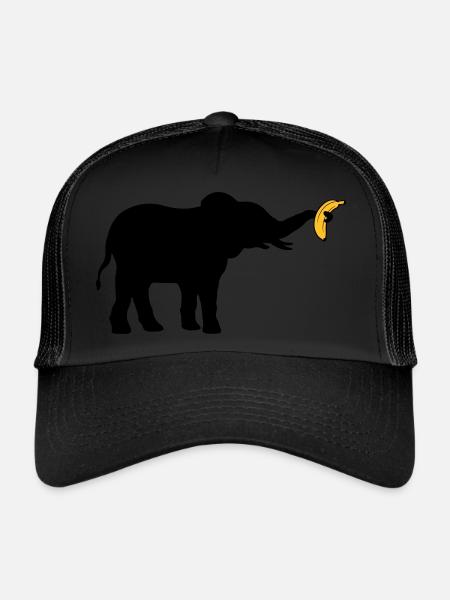 Grande silhouette d’éléphant banane - Casquette trucker  - noir/noir - Devant