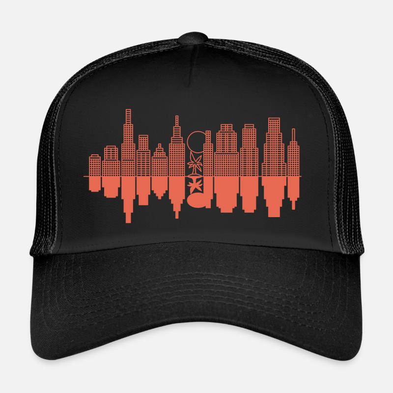Eine Stadtsilhouette + ein Baum - Rot - Trucker Cap - Schwarz/Schwarz