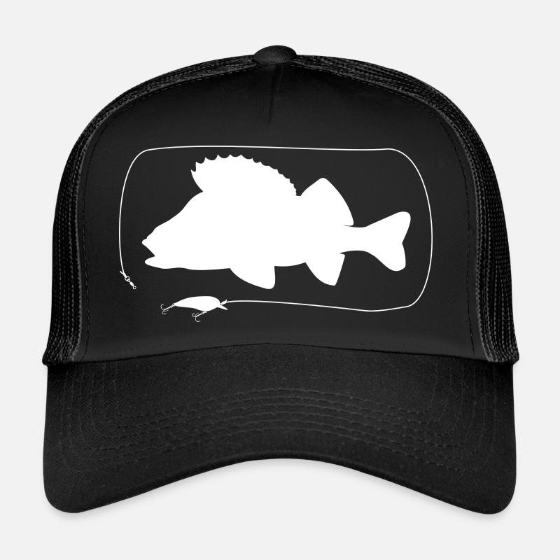 Barsch mit Wobbler - Trucker Cap - Schwarz/Schwarz