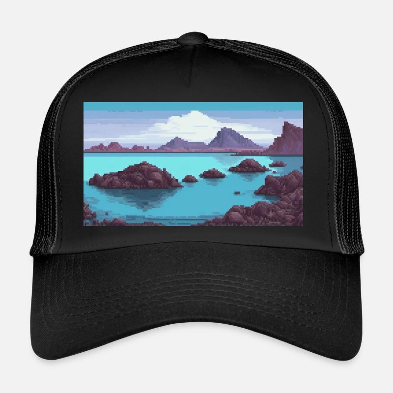 Blue Lagoon, Iceland - Pixel Art - Trucker Cap - black/black