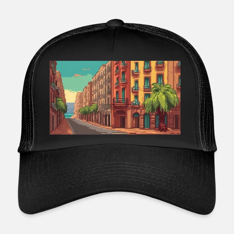 Barcelona, Spain - Pixel Art - Trucker Cap - black/black
