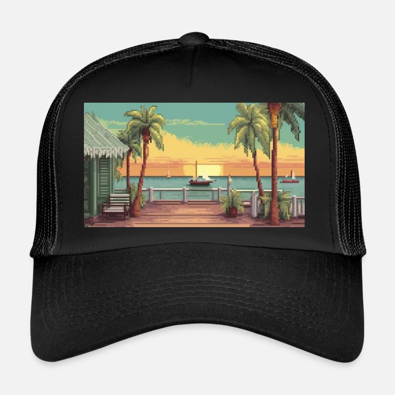 Key West, Floride - Pixel Art - Casquette trucker  - noir/noir