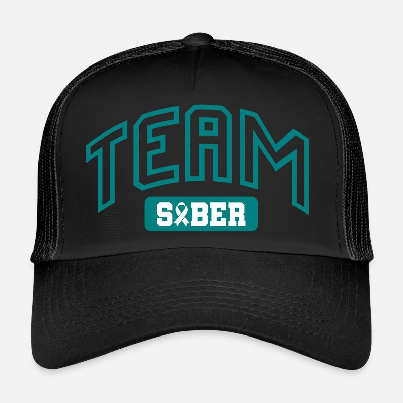 Team Sober Teal Ribbon Addiction Recovery Sobriety Trucker Cap