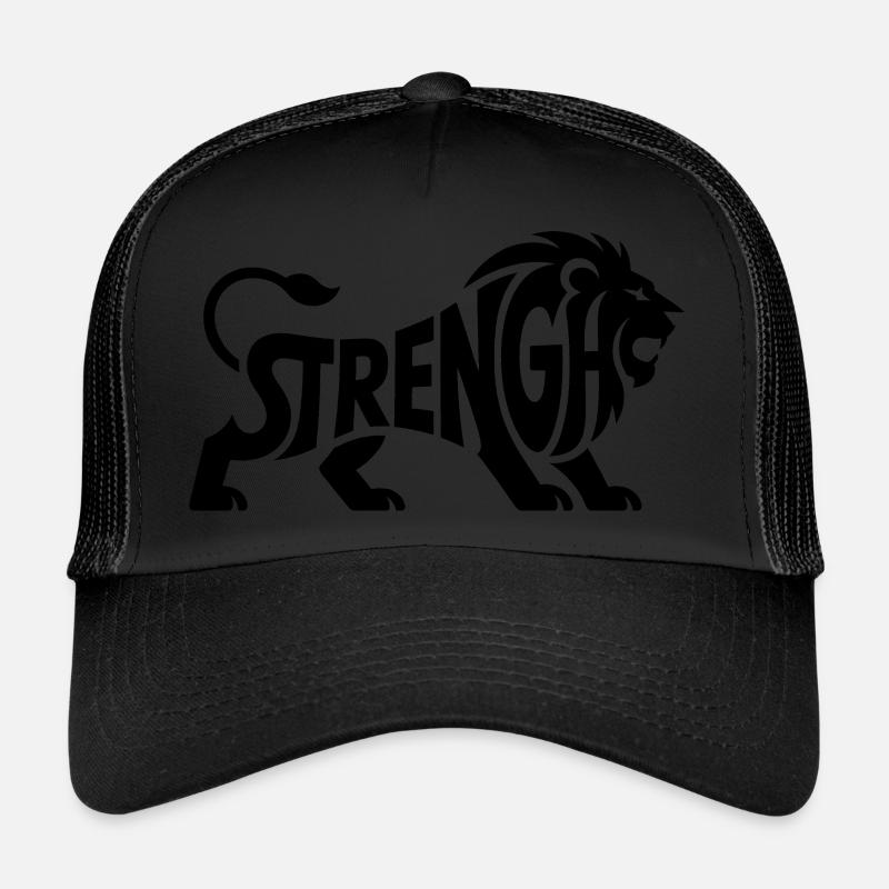 Stärke - Cooles Löwen-Logo - Trucker Cap - Schwarz/Schwarz