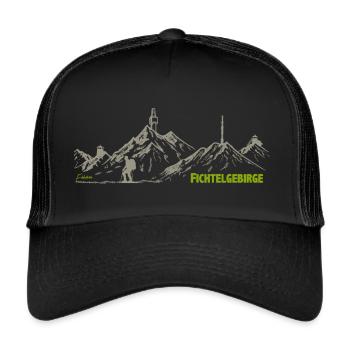 Zeichnung Fichtelgebirge mit Wanderer - Trucker Cap - Schwarz/Schwarz - Vorne
