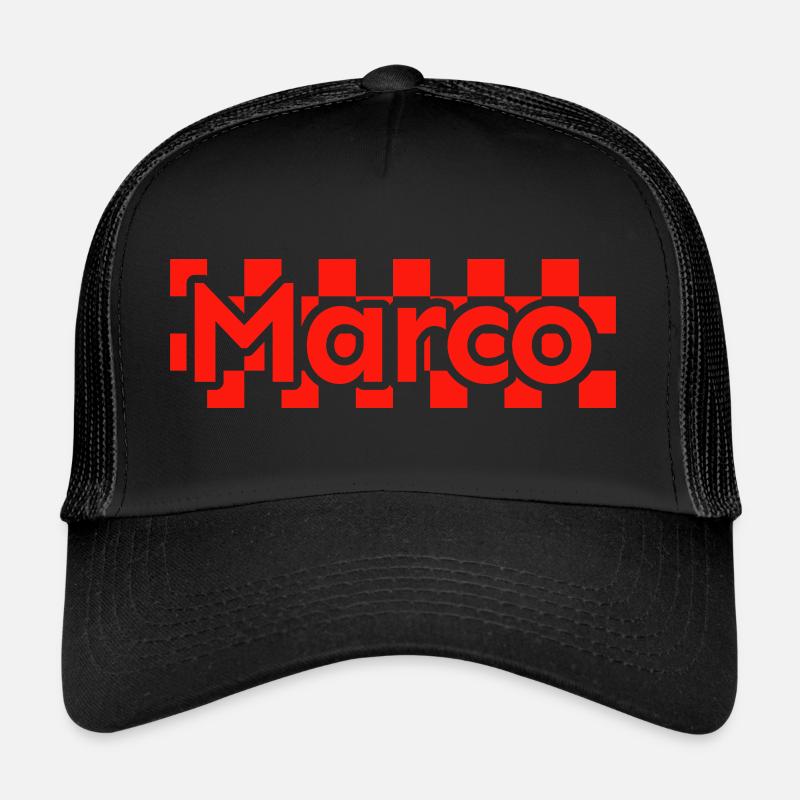 Checkerboard Text First Name Man Last Name Marco Trucker Cap