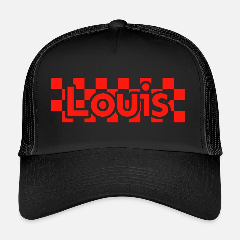 Checkerboard Text First Name Man Last Name Louis Trucker Cap