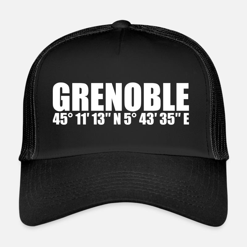 Coordonnées de Grenoble - Casquette trucker  - noir/noir