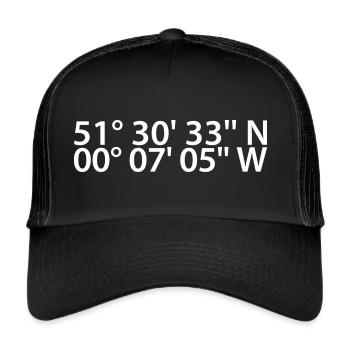 London Koordinaten - Trucker Cap - Schwarz/Schwarz - Vorne