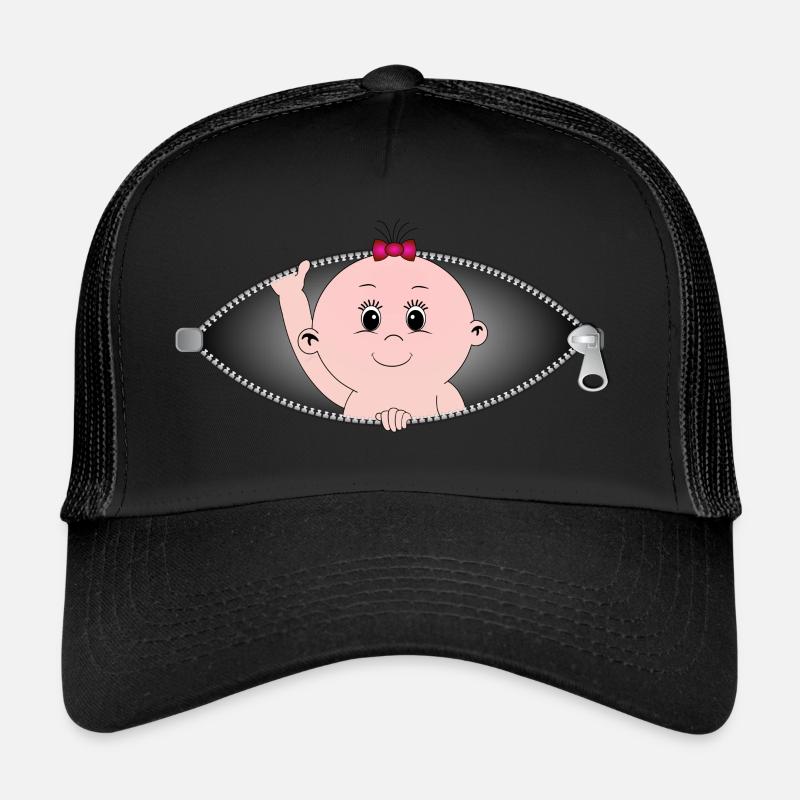 Fille sortant d'une poche zippée - Casquette trucker  - noir/noir