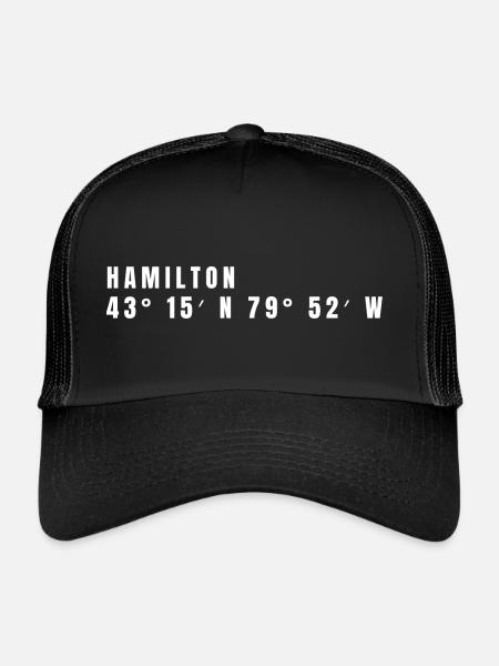 Hamilton, Canada Coordinates - Trucker Cap - black/black - Front