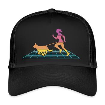 Canicross Geländelauf mit Hund Läuferin Retrowave - Trucker Cap - Schwarz/Schwarz - Vorne