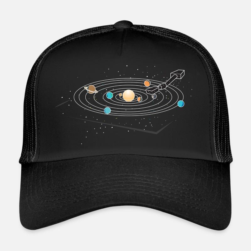 Turntable Vinyl Retro 70's 80's Planet - Trucker Cap - black/black