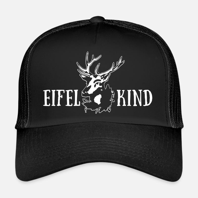 Eifelkind mit Hirsch - dunkle Shirts Edition - Trucker Cap - Schwarz/Schwarz