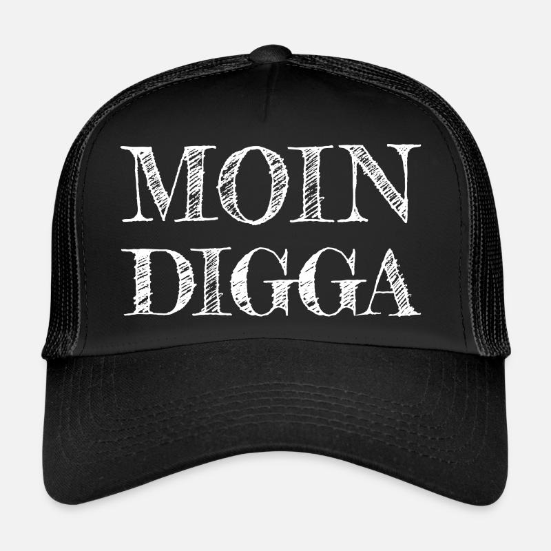 Moin Digga - weiße Edition - Trucker Cap - Schwarz/Schwarz