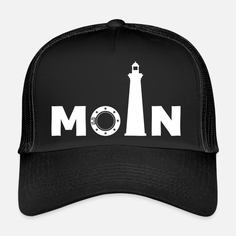 Am Leuchtturm sagt man "Moin" - Trucker Cap - Schwarz/Schwarz