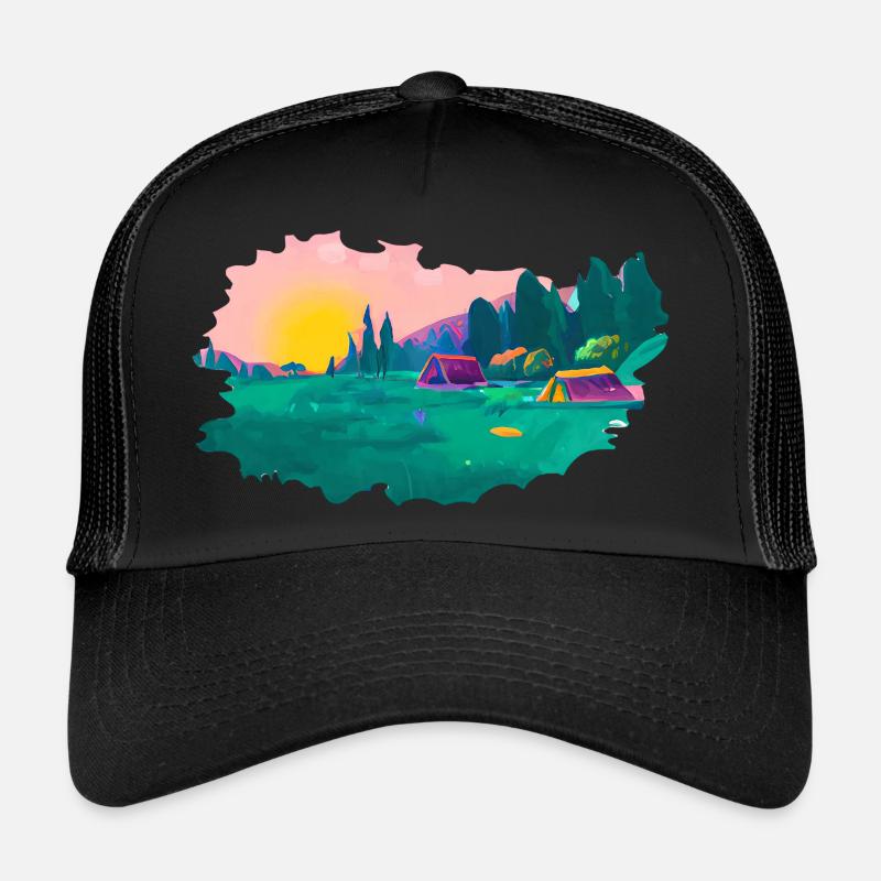 Camping Wohnmobil Geschenk Wohnwagen Camp Zelten - Trucker Cap - Schwarz/Schwarz