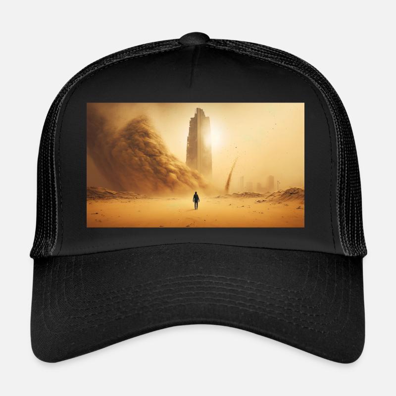 Man walking in sandstorm, generative ai Trucker Cap