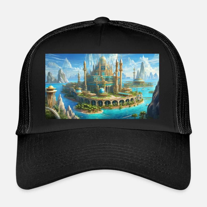 wunderschöne mythische Orte – Atlantis vor dem Untergang - Trucker Cap - Schwarz/Schwarz
