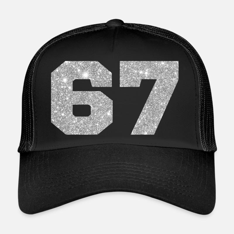 Nummer 67 Silberglitter - 67. Jahrestag - Trucker Cap - Schwarz/Schwarz