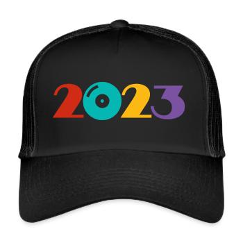 Musik DJ Vinyl Schallplatte Party 2023 - Trucker Cap - Schwarz/Schwarz - Vorne