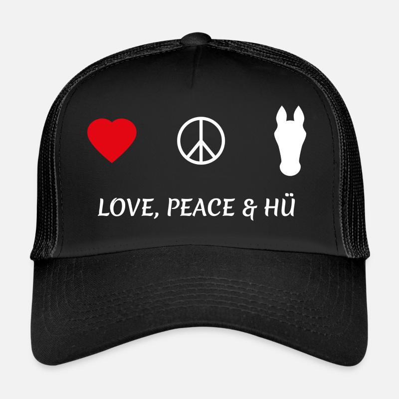 LOVE PEACE & HÜ - Trucker Cap - Schwarz/Schwarz