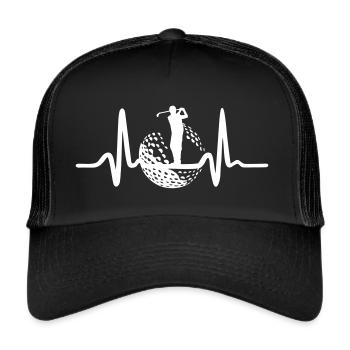 Golfer & Herzschlag - Golf - Trucker Cap - Schwarz/Schwarz - Vorne