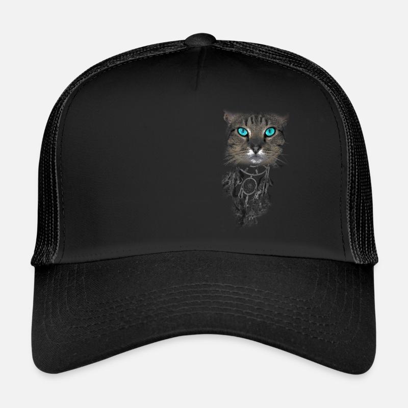 Katze Blaue Augen Traumfänger - Trucker Cap - Schwarz/Schwarz