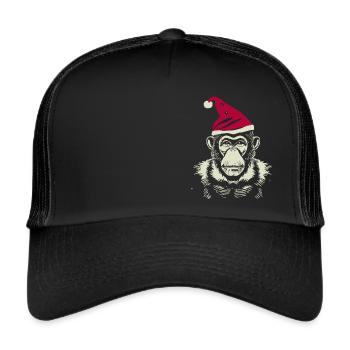 Affe mit Weihnachtsmütze, Tier, Tiermotive - Trucker Cap - Schwarz/Schwarz - Vorne