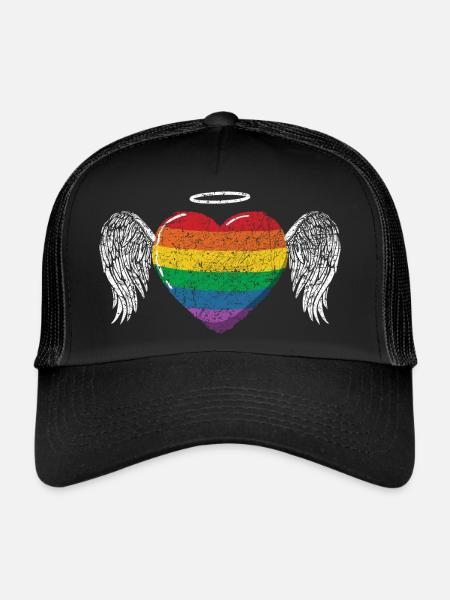 Rainbow Heart Wing LGBT LGBT Gay Pride Vintage - Trucker Cap - black/black