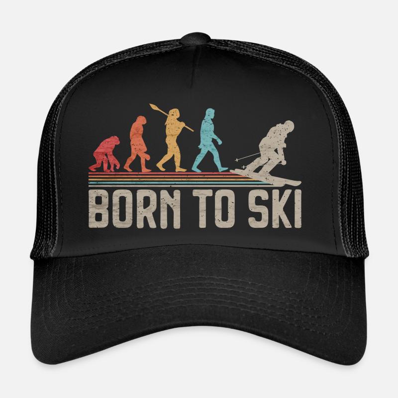 Born To Ski Evolution of Man Gift for skiers Trucker Cap
