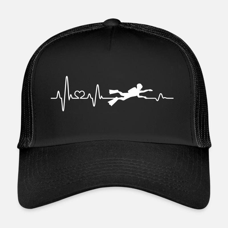 Herzschlag Taucher EKG Wasser tauchen Geschenkidee - Trucker Cap - Schwarz/Schwarz