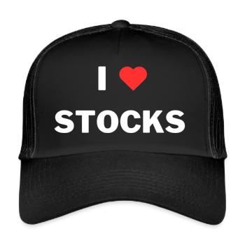 I love stocks - Börsen Design - Trucker Cap - Schwarz/Schwarz - Vorne